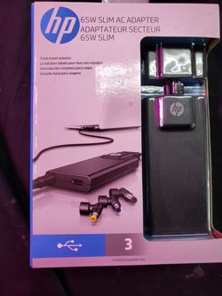 HP 65W SLIM AC ADAPTER 3INTERCHANGEABLE TIPS (NEW IN BOX)