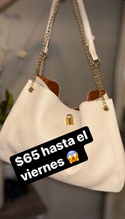 White Embossed Tote Bag with Gold Chain