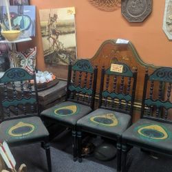 Antique Set Four Chairs Chair Peacock Feathers 