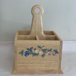 Vintage Mikasa Garden Harvest Wood Silverware/Napkin Caddy Hand Painted Fruit