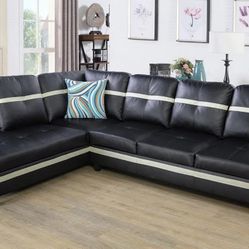 Black Leather Sectional 