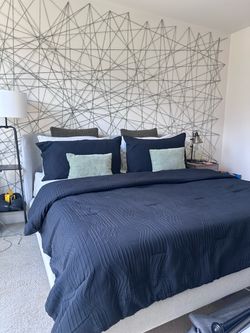 Complete King Bed Set – IKEA TUFJORD Upholstered Bed + Mattress + Memory Foam Topper