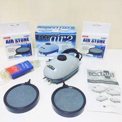 Adjustable Air Pump + Air Stone Round Discs + 8' Standard Airline Tubing