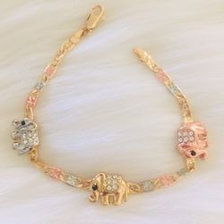 Bracelet  for women Elephants gold plated tricolor 7 inches