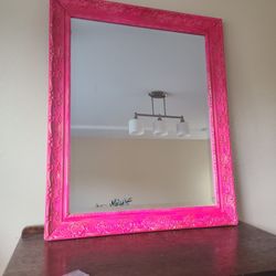 Boho Neon Pink Painted Mirror