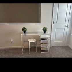 Glass-Top Desk Set – Includes Stool & Drawers