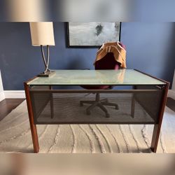Brown Wood Glass Desk, 48x30x29 - Good – New York, NY