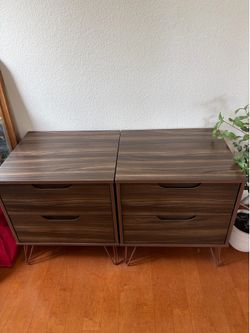 2.0 Rockefeller Nightstand Brown - Manhattan Comfort: Modern Bedside Table with Metal Legs & Storage