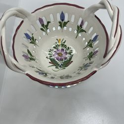Vintage RCCL Hand painted Small Porcelain Basket. Signed,  Made In Portugal.