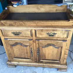 Kincaid Dry Sink all wood has 2 drawers 2 doors opens to storage and a shelf well taken care of 18.75 deep- 38.75 long — 36 tall  VERY CLEAN