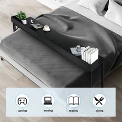70.8" Overbed Table with Wheels, Mobile Standing Workstation Laptop Cart for Queen Full Size Bed, Black
