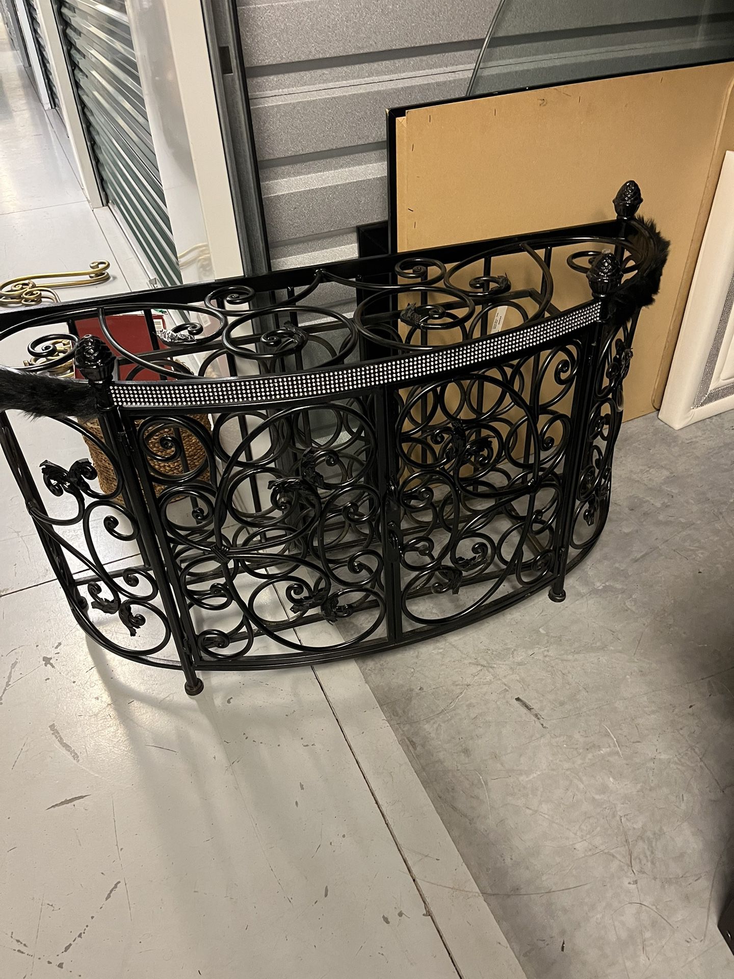 Vintage Wrought Iron Wine Rack Console Table