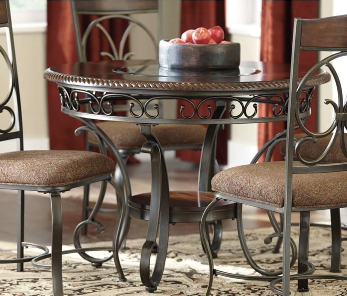 Round Glass Inset Dining Table And 4 Chairs 