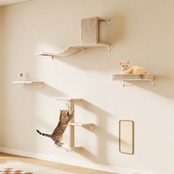 Cat Wall Shelves Set, 5-Piece Wall Mounted Cat Furniture(Beige)