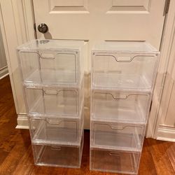 8 Pack Shoe Boxes Clear Plastic Stackable, Large Shoe Storage Organizer with Lids
