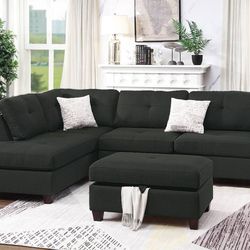 ASH BLACK SECTIONAL WITH STORAGE OTTOMAN 