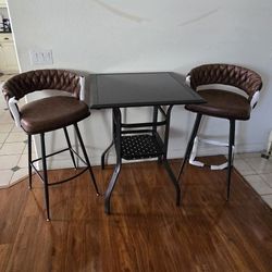 Bar Height Bistro Set with Square Metal Table and Two Bar Stools