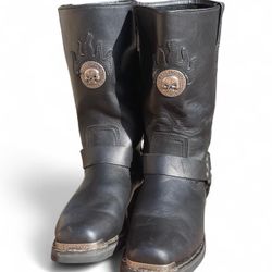 Rare Harley Davidson Delinquent Willie G Skull Harness Black Moto Boots - Men's Size 9 1/2 