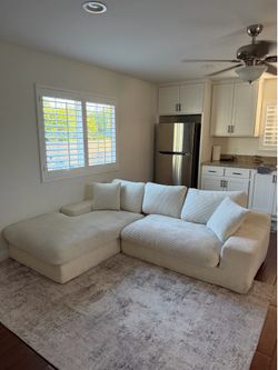 White couch with chaise
