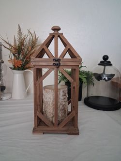 Rustic Wooden Candle Lantern & candle