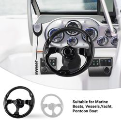 LOSCHEN Boat Steering Wheel Polyurethane Leather with 3/4" Axle Marine Steering Wheel Adapter for Marine Boats,Vessels,Yachts,Pontoons Boat-All Black