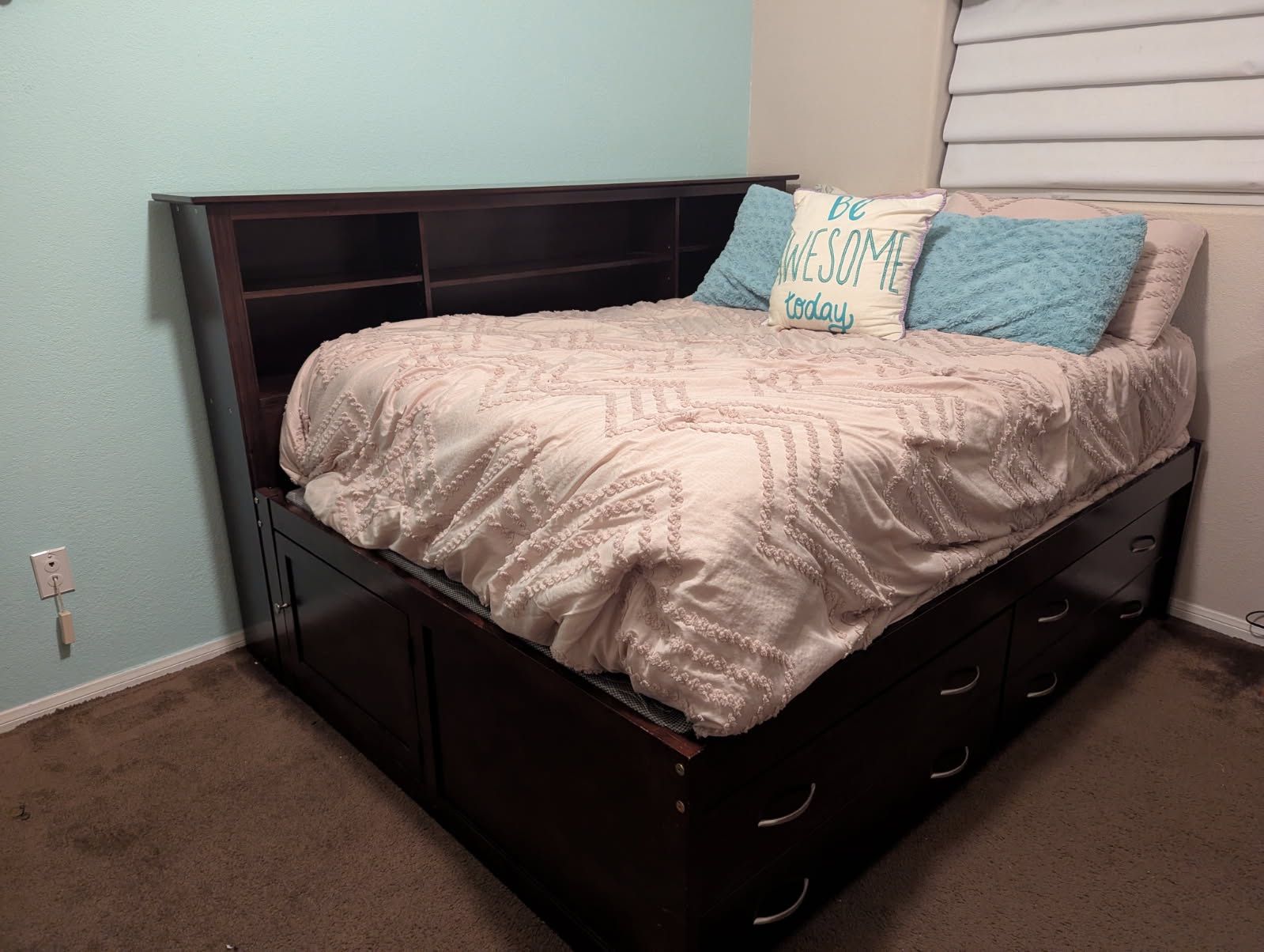 Full Size Side Board Bed with Mattress, 2 Large Deep Drawers and Spacious Crawl Storage Underneath.