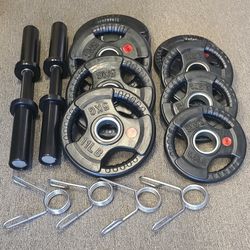 Brand New Loadable Olympic Adjustable Dumbbell Handles + 66 Lbs Weight Plates, Home Gym Equipment 