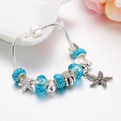 Pandora style ocean theme starfish sea turtle bracelet    (size 7.5" &7. 9")