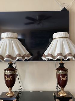 Antique Heavy Pair Of Tall Table Lamps