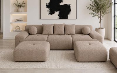 117”L Shaped Modern Sofa Modular Sectional Cloud Couch with Ottoman, Boneless Sofa, teddy (boucle) (brown  ) K-55