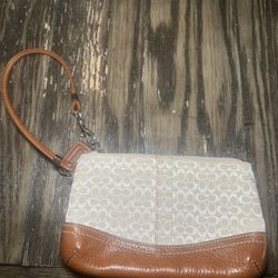 Authentic Coach Signature Wristlet-Brown Leather Trim