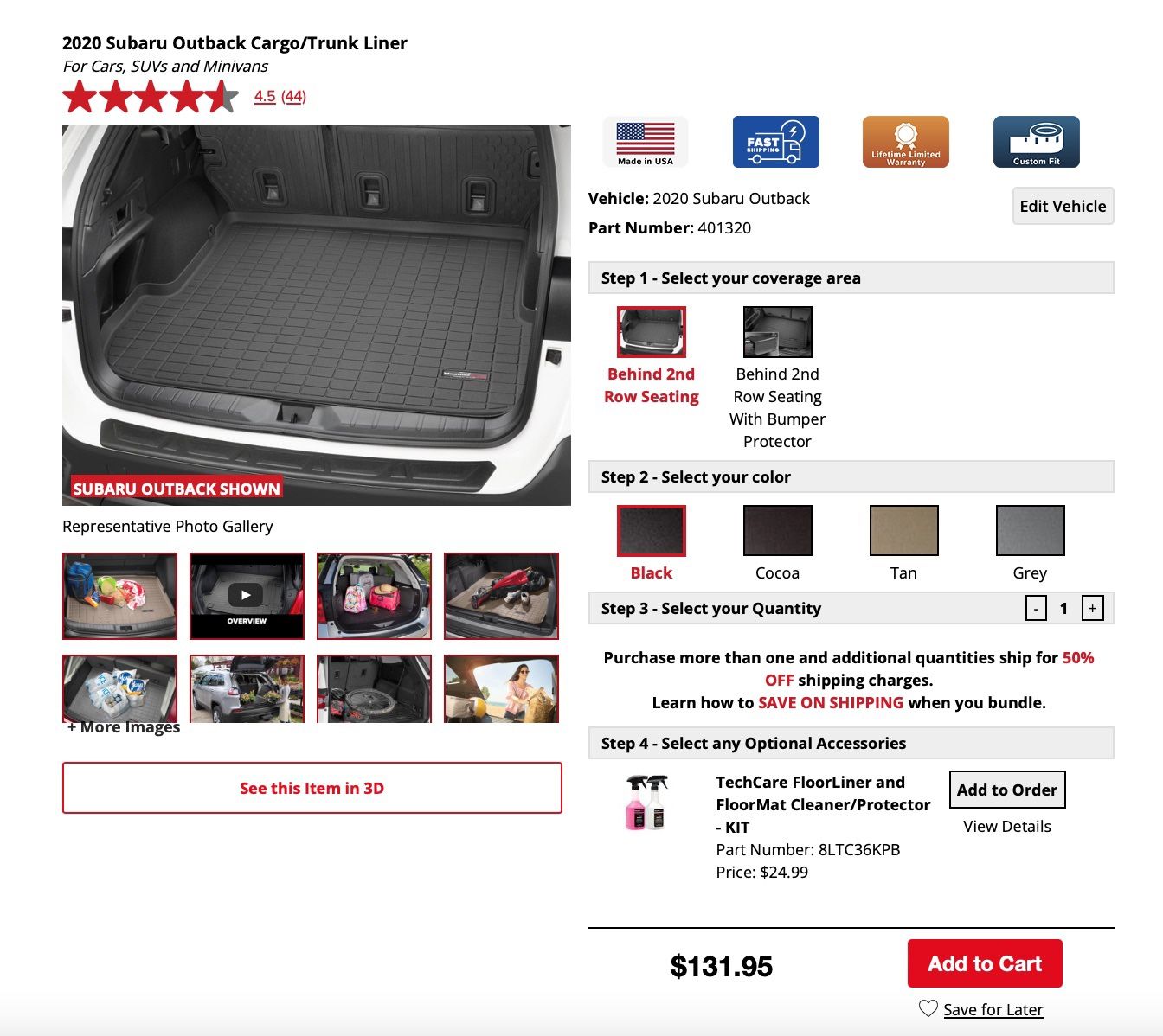 WeatherTec Liner Sets for Subaru Outback 2020-2025