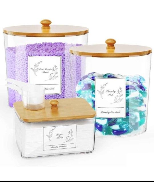 Storage Containers with Bamboo Lids Organization Stylish Look BRAND NEW