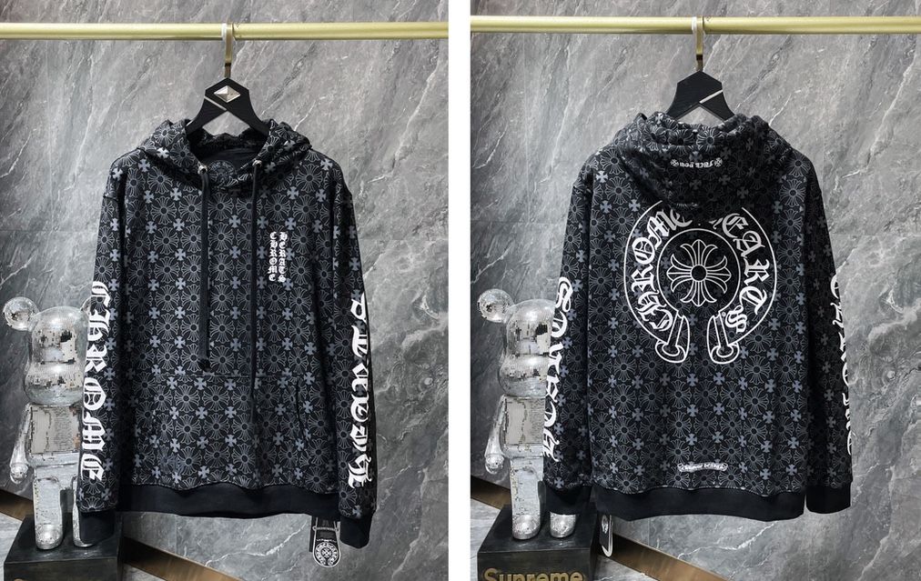 Chrome Hoodie Heart Monogram Black Cross Pullover Denim Hooded Jacket Tears S, M, L, XL Coat