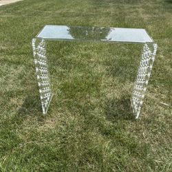 Small acrylic console table w/ honey comb sides