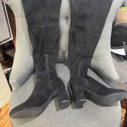 Black Suede Knee-High Boots