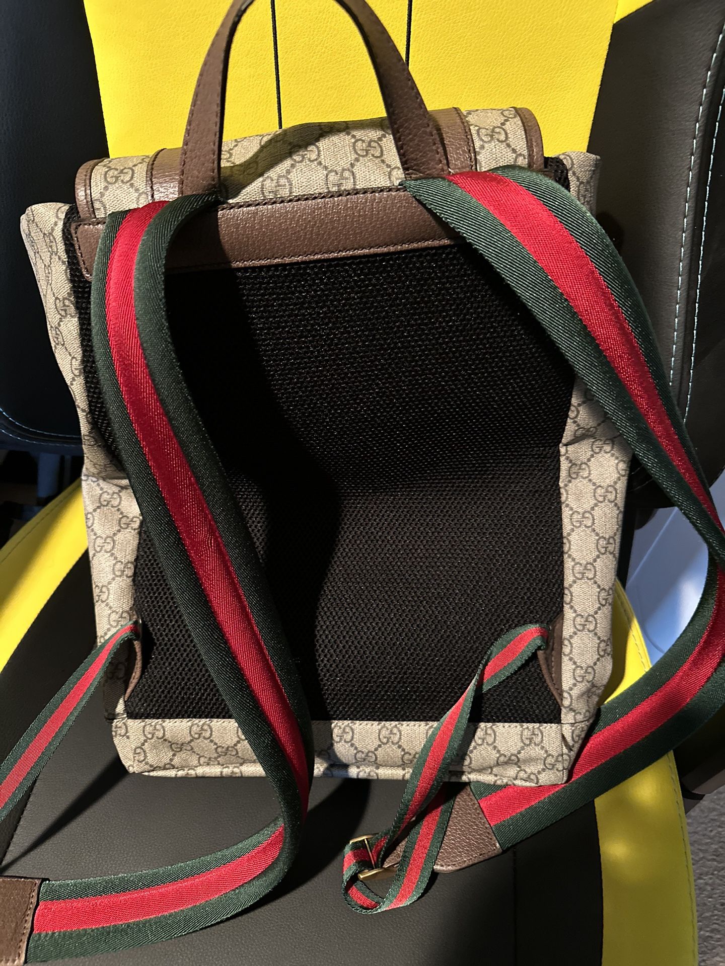 Gucci Soft Backpack GG Supreme Web Straps Brown Yellow Jewelry Accessories