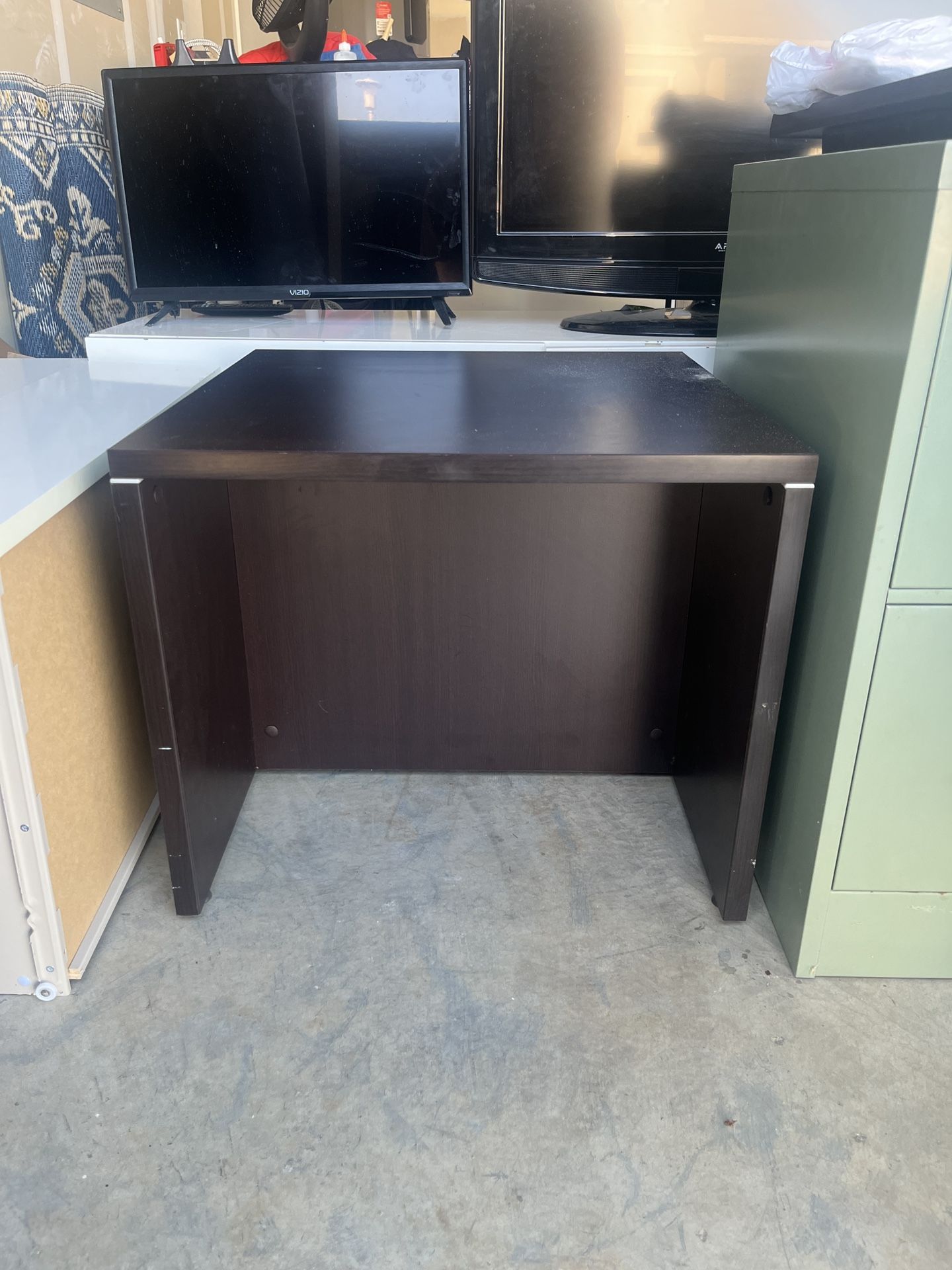 Small Dark Wood Side Table / Desk with Divider