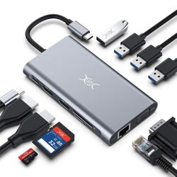 USB C Hub Triple Display Latest 11 in 1 USB C Adapter Docking Station Dual 4K HDMI+VGA 4 USB Ports 100W Power Delivery Ethernet Port SD/TF Card Compat