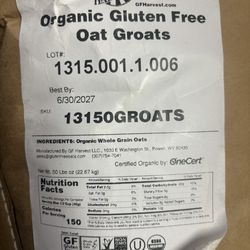 Organic Gluten free oats 50lbs.
