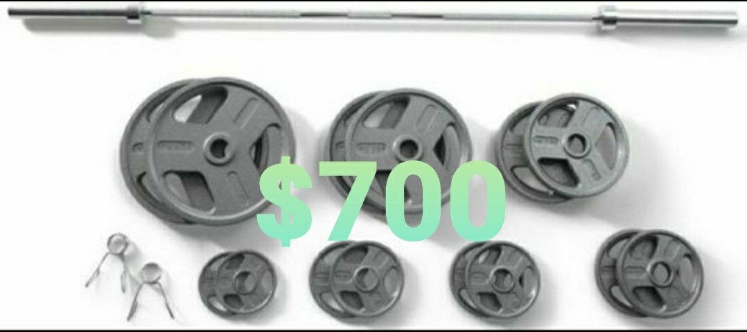 Weider Cast Iron Olympic Hammertone Weight Set 300 lb. brand new in box $700