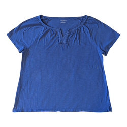 Talbot Plus Blue Cotton Lace Trim Split Neck Tee Short Sleeve T-Shirt Women's 2X