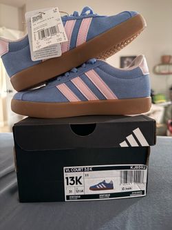 NEW Adidas VL Court 3.0 Kids Sneakers – Size 13K – Blue/Pink