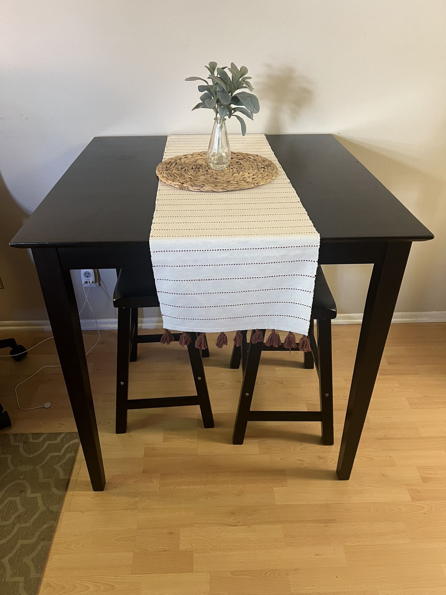 Modern Black Dining Table with 2 Stools – Great for Apartments