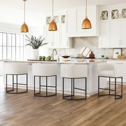 Upholstered Accent Barstools for Kitchen Island, Antique White. Set Of 4