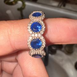 Size 8 925 Silver Blue Sapphire-Style Halo Ring