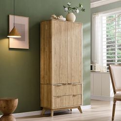 OKD Fluted Pantry Cabinet, Modern Kitchen Hutch, 72" Tall Storage Cabinet with 10 Door Shelves & 2 Drawers, Wood Cupboard for Kitchen & Living Room