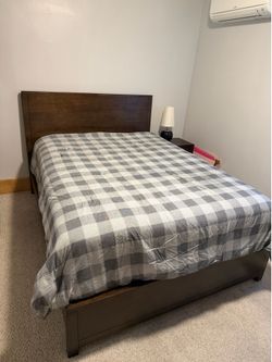 Queen Bed frame, box spring, mattress & matching night stand