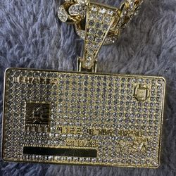 Mens new without tags Gold blinged out credit card pendant and blinged out chain. 
