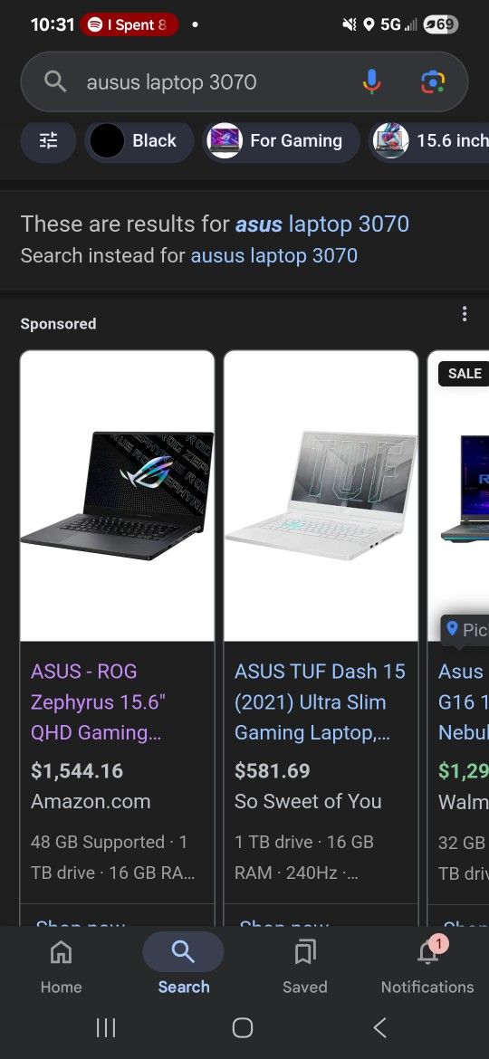 Asus 3070 I9 1 Ter Gaming Laptop